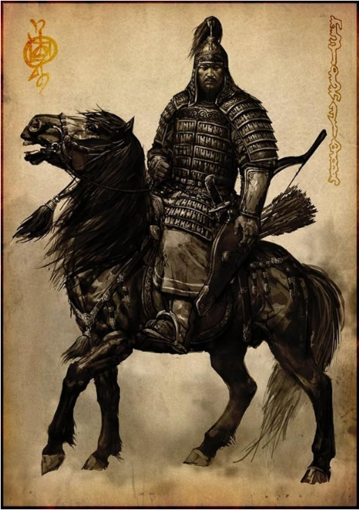 Mongol Warrior on horseback attacking with bow and arrow - Pin