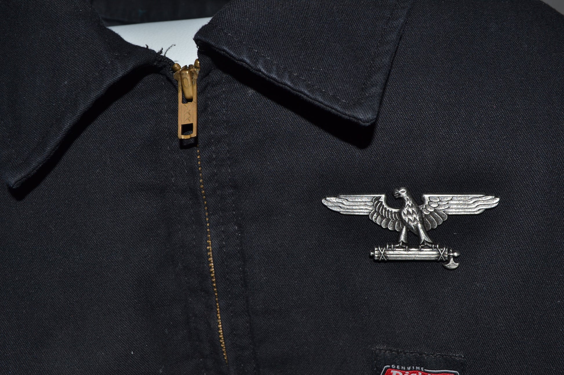 Roman/Italian Fascist Eagle with Fasces Pin on jacket/clothing. 